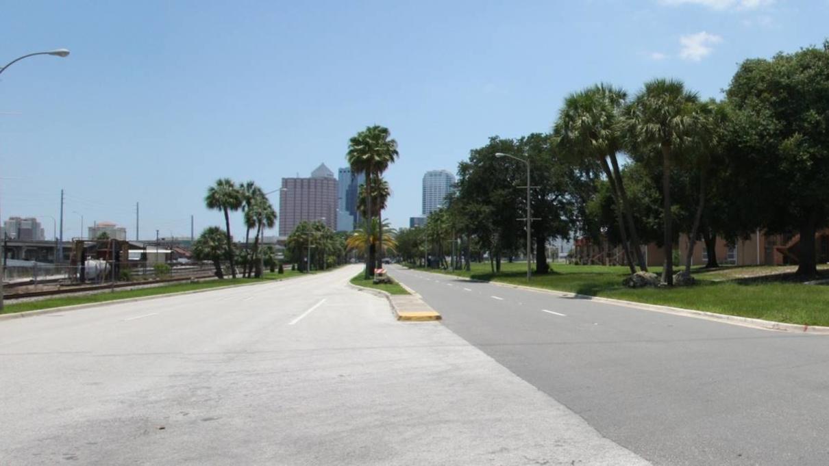 view of downtown in background