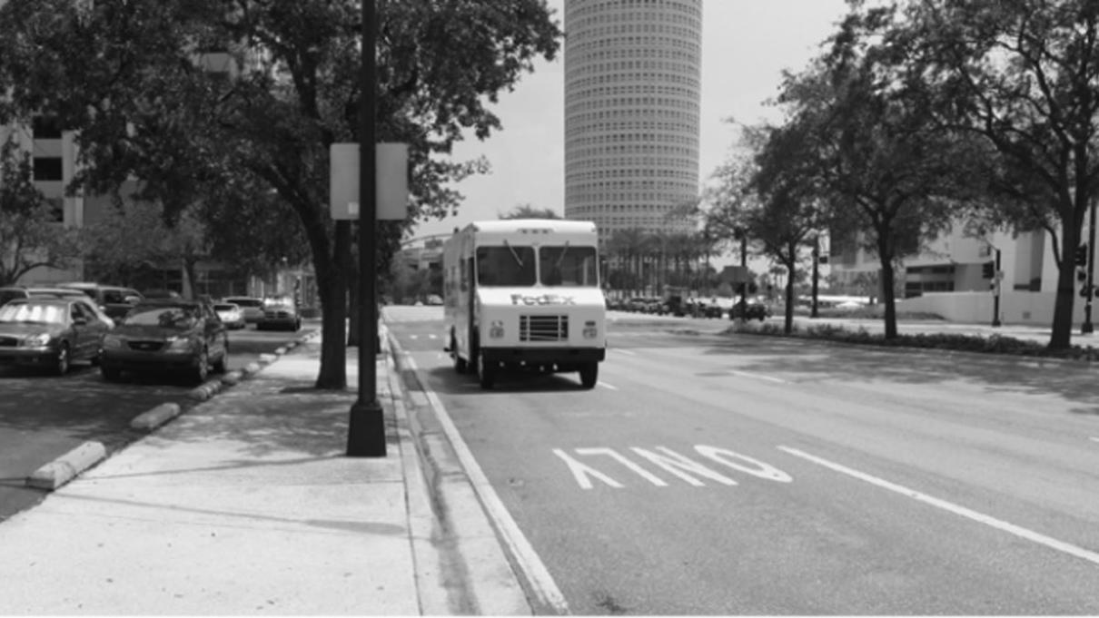 black and white delivery van